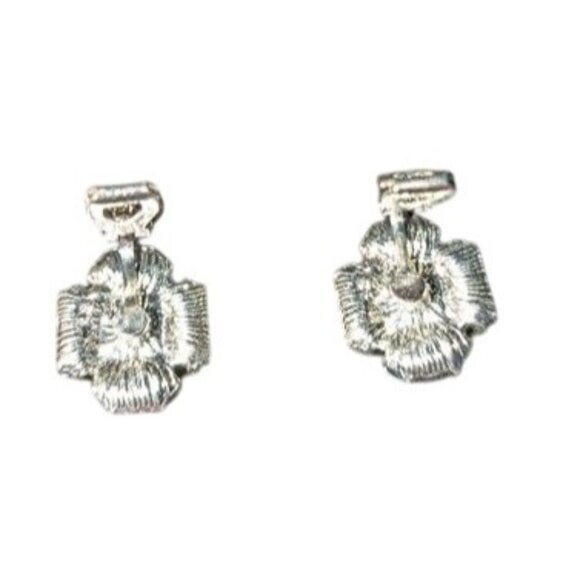 Vintage Blue Yellow Clip-On Earrings Silver-Tone Details Retro Geometric Design - Picture 3 of 7